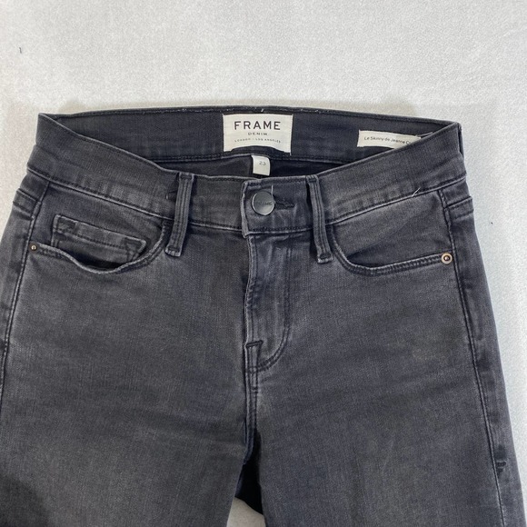 Frame Denim Jeans 23 Black Le Skinny De Jeanne Crop Tull Mid Rise Raw Hem - Picture 14 of 14